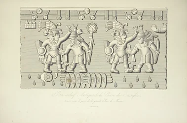 Aztekisches Steinrelief von Opfern, Illustration aus 